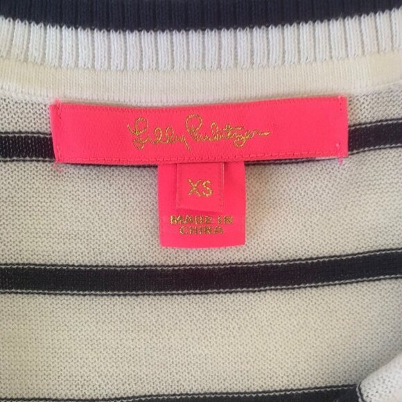 Lilly Pulitzer XS Crestwood Sweater Resort White Navy Maritime Stripe Fringe - Picture 8 of 8
